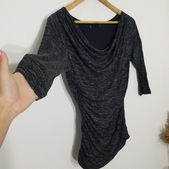 H&M Scoop Neck Black White 3/4 Sleeves Business Casual Office Lightweight Top - Picture 6 of 8